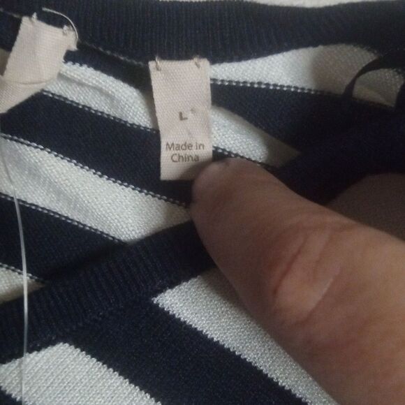 Soft Surroundings Navy White Nautical Breton Stripe Sweater Zip Detail NWT Large - Picture 8 of 9